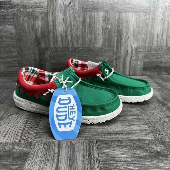 Hey Dude Kids size 4 Holiday Elf Green Red Slip On Shoes - Picture 5 of 8